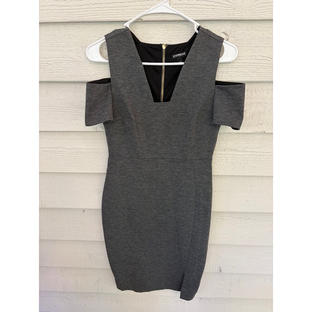 EXPRESS Gray Cold Shoulder Bodycon Dress – Size 4 - Picture 2 of 7